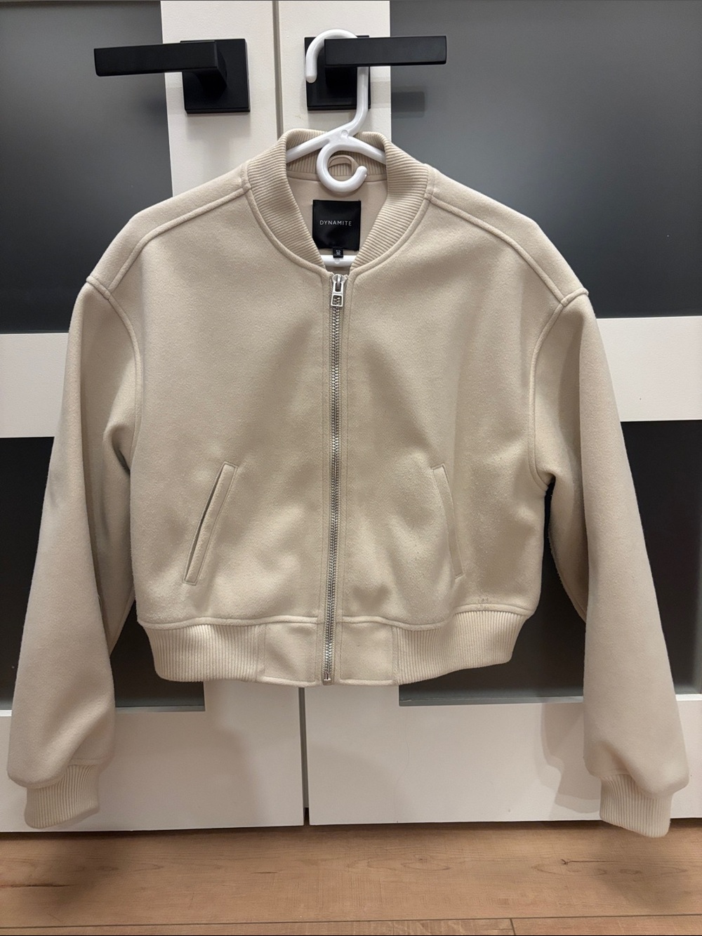 Dynamite Cream Cropped Bomber Jacket with Zip